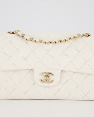 Chanel Small Classic Double Flap Bag in White Caviar Leather with Champagne Gold Hardware