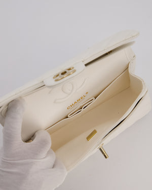 Chanel Small Classic Double Flap Bag in White Caviar Leather with Champagne Gold Hardware