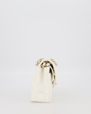 Chanel Small Classic Double Flap Bag in White Caviar Leather with Champagne Gold Hardware