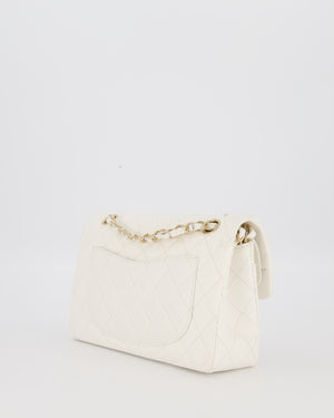 Chanel Small Classic Double Flap Bag in White Caviar Leather with Champagne Gold Hardware