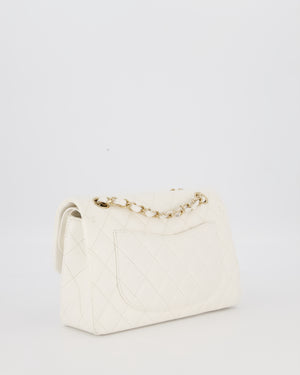 Chanel Small Classic Double Flap Bag in White Caviar Leather with Champagne Gold Hardware