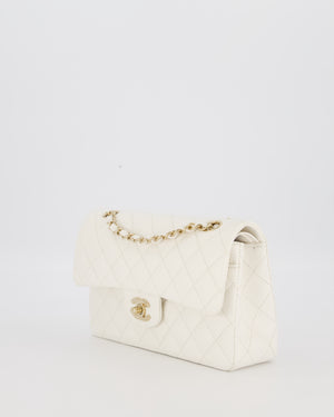 Chanel Small Classic Double Flap Bag in White Caviar Leather with Champagne Gold Hardware