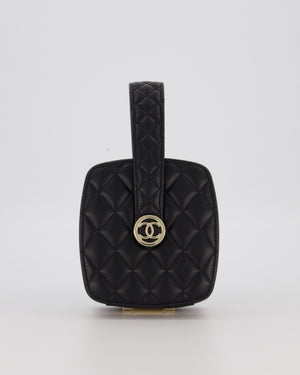 Chanel 22P Makeup Top Handle Clutch Bag in Black Lambskin with Champagne Gold Hardware and CC Logo Detail