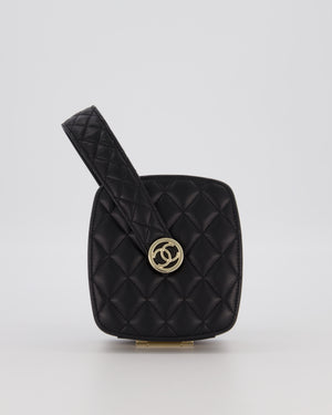 Chanel 22P Makeup Top Handle Clutch Bag in Black Lambskin with Champagne Gold Hardware and CC Logo Detail
