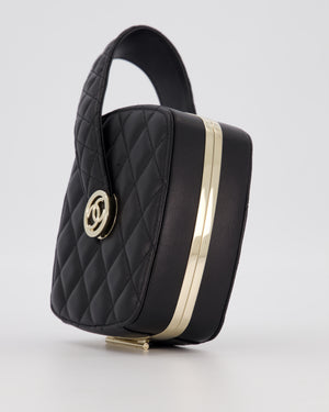 Chanel 22P Makeup Top Handle Clutch Bag in Black Lambskin with Champagne Gold Hardware and CC Logo Detail