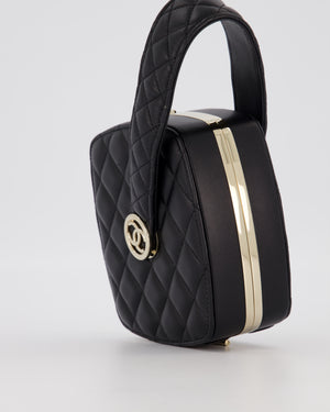 Chanel 22P Makeup Top Handle Clutch Bag in Black Lambskin with Champagne Gold Hardware and CC Logo Detail