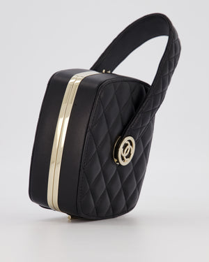 Chanel 22P Makeup Top Handle Clutch Bag in Black Lambskin with Champagne Gold Hardware and CC Logo Detail