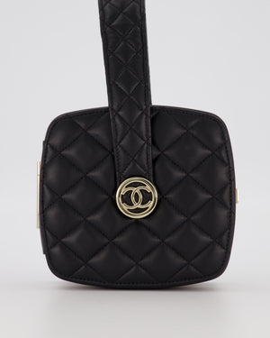 Chanel 22P Makeup Top Handle Clutch Bag in Black Lambskin with Champagne Gold Hardware and CC Logo Detail
