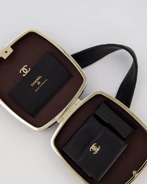 Chanel 22P Makeup Top Handle Clutch Bag in Black Lambskin with Champagne Gold Hardware and CC Logo Detail
