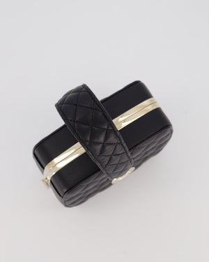 Chanel 22P Makeup Top Handle Clutch Bag in Black Lambskin with Champagne Gold Hardware and CC Logo Detail