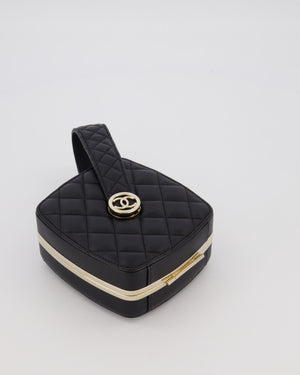 Chanel 22P Makeup Top Handle Clutch Bag in Black Lambskin with Champagne Gold Hardware and CC Logo Detail