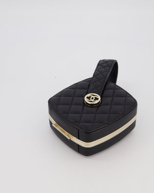 Chanel 22P Makeup Top Handle Clutch Bag in Black Lambskin with Champagne Gold Hardware and CC Logo Detail