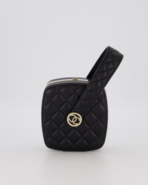 Chanel 22P Makeup Top Handle Clutch Bag in Black Lambskin with Champagne Gold Hardware and CC Logo Detail