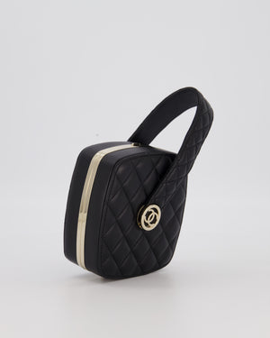 Chanel 22P Makeup Top Handle Clutch Bag in Black Lambskin with Champagne Gold Hardware and CC Logo Detail
