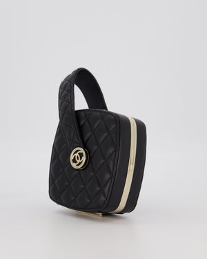Chanel 22P Makeup Top Handle Clutch Bag in Black Lambskin with Champagne Gold Hardware and CC Logo Detail