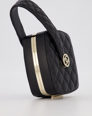 Chanel 22P Makeup Top Handle Clutch Bag in Black Lambskin with Champagne Gold Hardware and CC Logo Detail
