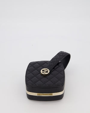 Chanel 22P Makeup Top Handle Clutch Bag in Black Lambskin with Champagne Gold Hardware and CC Logo Detail
