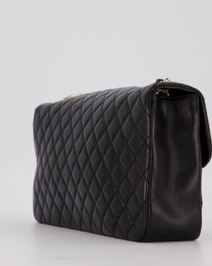 Chanel Black Medium Westminster Pearl Coco Single Flap Bag in Aged Lambskin Leather with Champagne Gold &amp; Pearl Chain and CC Lock Details