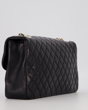 Chanel Black Medium Westminster Pearl Coco Single Flap Bag in Aged Lambskin Leather with Champagne Gold &amp; Pearl Chain and CC Lock Details