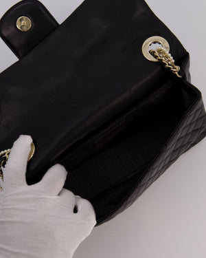 Chanel Black Medium Westminster Pearl Coco Single Flap Bag in Aged Lambskin Leather with Champagne Gold &amp; Pearl Chain and CC Lock Details