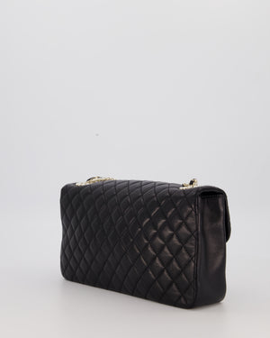 Chanel Black Medium Westminster Pearl Coco Single Flap Bag in Aged Lambskin Leather with Champagne Gold &amp; Pearl Chain and CC Lock Details