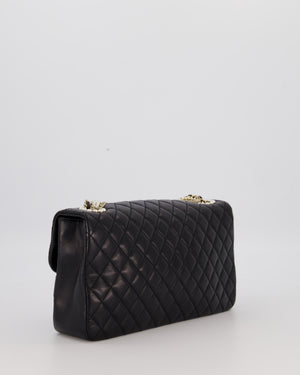Chanel Black Medium Westminster Pearl Coco Single Flap Bag in Aged Lambskin Leather with Champagne Gold &amp; Pearl Chain and CC Lock Details
