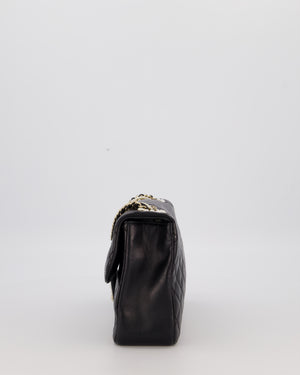 Chanel Black Medium Westminster Pearl Coco Single Flap Bag in Aged Lambskin Leather with Champagne Gold &amp; Pearl Chain and CC Lock Details
