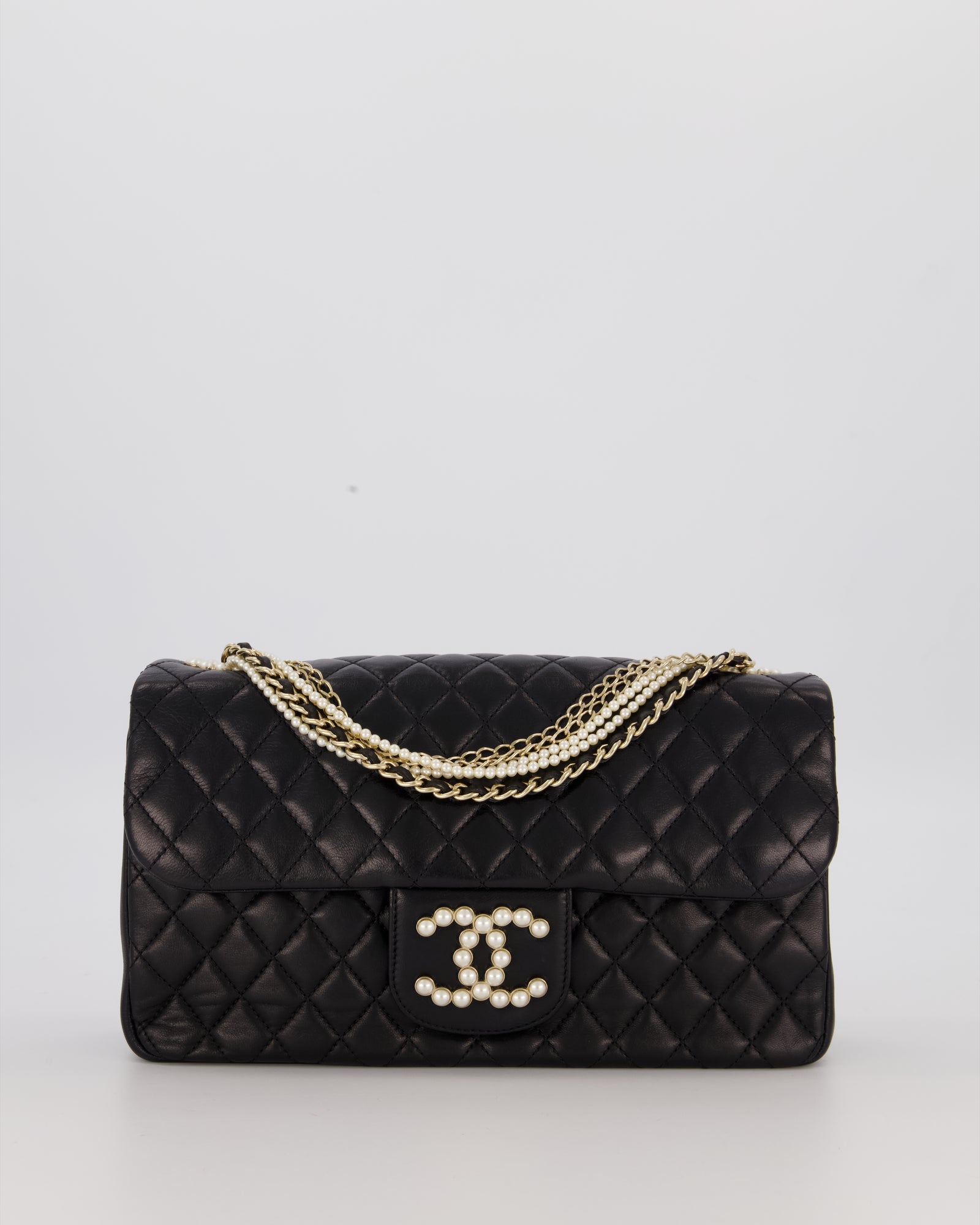 Chanel Black Medium Westminster Pearl Coco Single Flap Bag in Aged