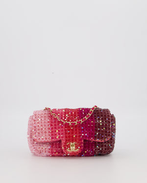 Chanel S/S 2020 Pink Ombre Mini Flap Bag with Crystal Embellishments & Champagne Gold Hardware