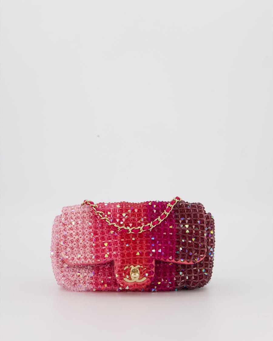Chanel S/S 2020 Pink Ombre Mini Flap Bag with Crystal Embellishments & Champagne Gold Hardware