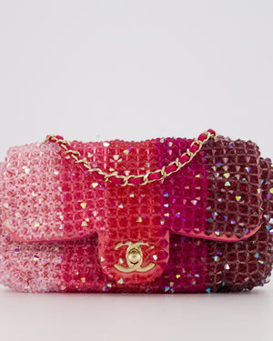 Chanel S/S 2020 Pink Ombre Mini Flap Bag with Crystal Embellishments & Champagne Gold Hardware