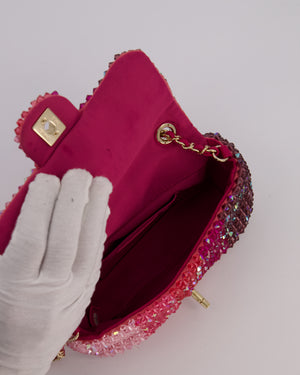 Chanel S/S 2020 Pink Ombre Mini Flap Bag with Crystal Embellishments & Champagne Gold Hardware