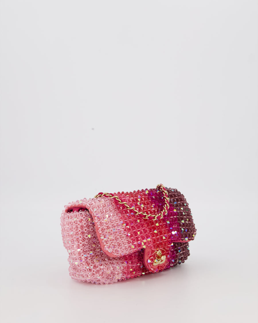 Chanel S/S 2020 Pink Ombre Mini Flap Bag with Crystal Embellishments & Champagne Gold Hardware