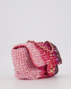 Chanel S/S 2020 Pink Ombre Mini Flap Bag with Crystal Embellishments & Champagne Gold Hardware
