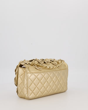 Chanel Camelia Flap Bag in Metallic Gold Lambskin Leather with Champagne Gold Hardware & Embellishment Details