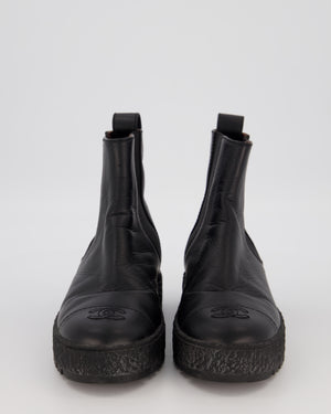 Chanel Black Leather Chelsea Platform Boots with Logo Embossing and Gold Turnlock Size EU 38C