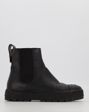 Chanel Black Leather Chelsea Platform Boots with Logo Embossing and Gold Turnlock Size EU 38C