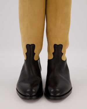 Chanel Beige Suede Calfskin Thigh Boots with Black Leather Foot and Gold CC Logo Size EU 37.5C