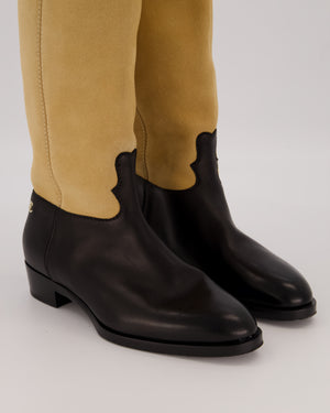 Chanel Beige Suede Calfskin Thigh Boots with Black Leather Foot and Gold CC Logo Size EU 37.5C