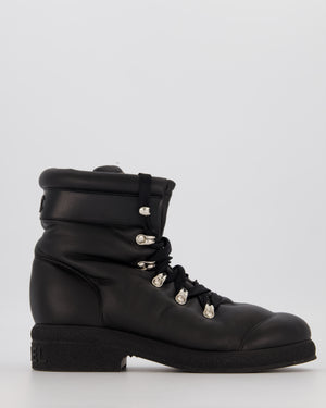 Chanel Black Leather Coco Neige Snow Boots with Logo Embossed Platform Size EU 37.5C