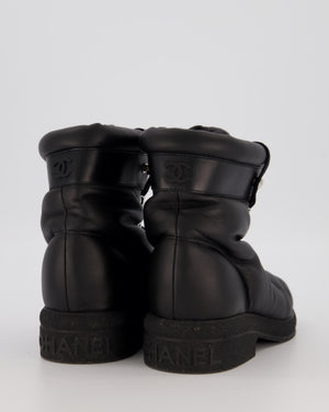 Chanel Black Leather Coco Neige Snow Boots with Logo Embossed Platform Size EU 37.5C