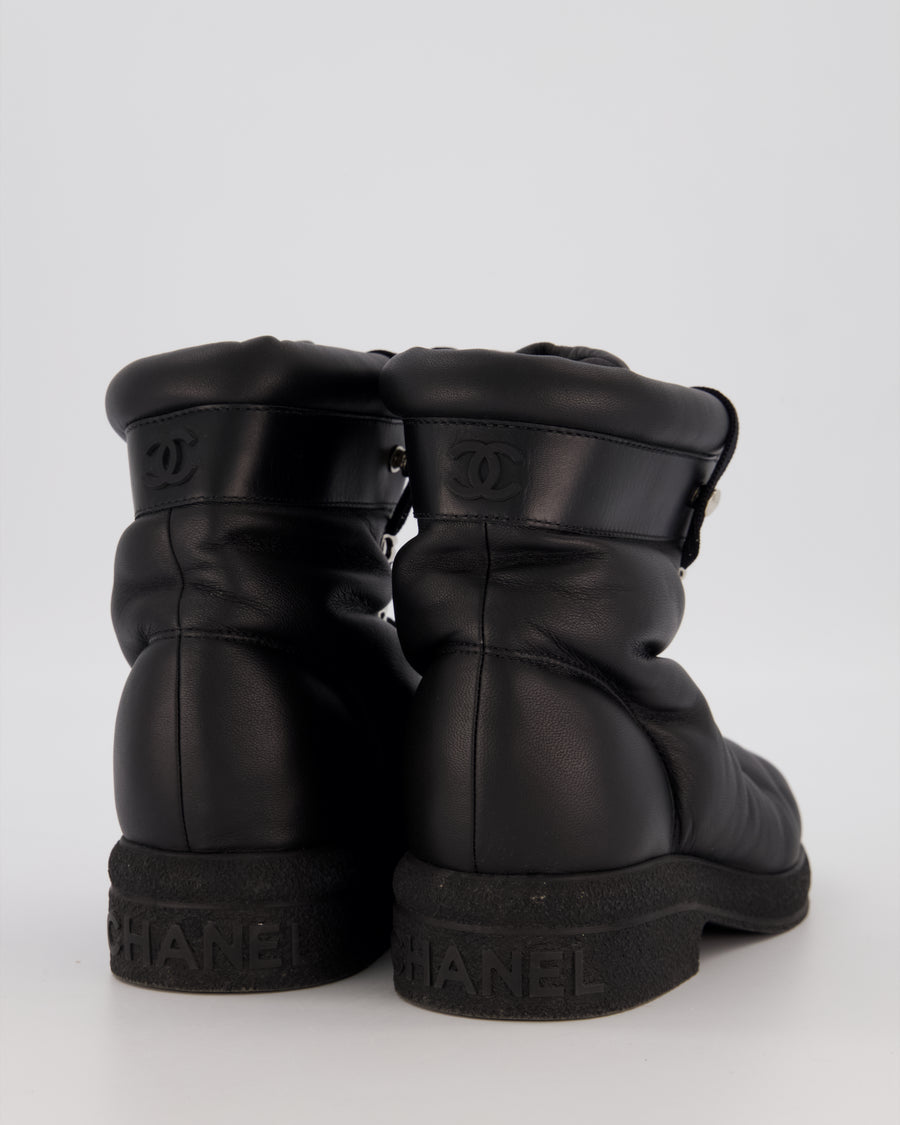 Chanel Black Leather Coco Neige Snow Boots with Logo Embossed Platform Size EU 37.5C