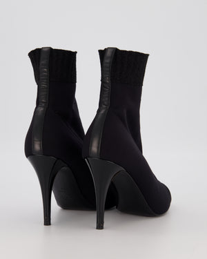 Chanel Black Fabric Ankle Boot with Glitter Trim and Patent Logo Toecap Size EU 38