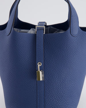 Hermès Picotin Lock 18 Bag in Blue Tie Clemence Leather with Palladium Hardware