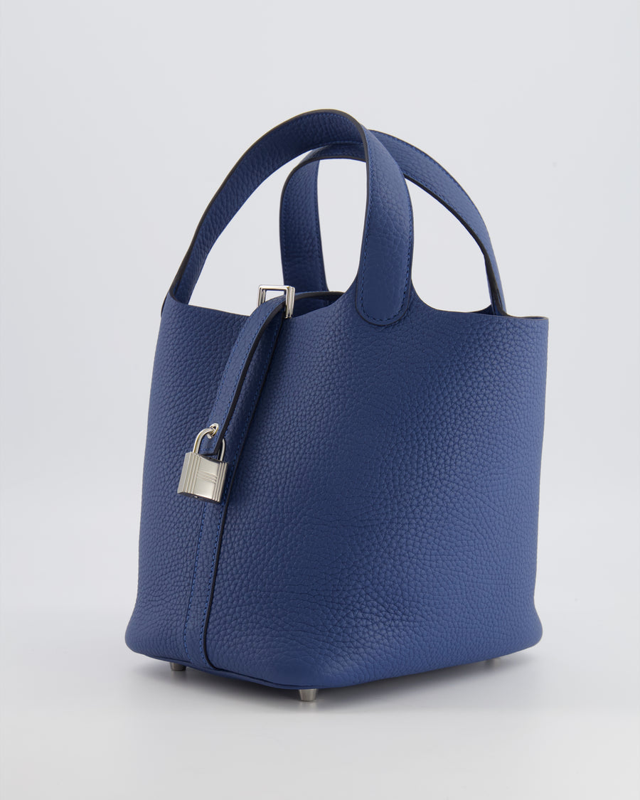 Hermès Picotin Lock 18 Bag in Blue Tie Clemence Leather with Palladium Hardware
