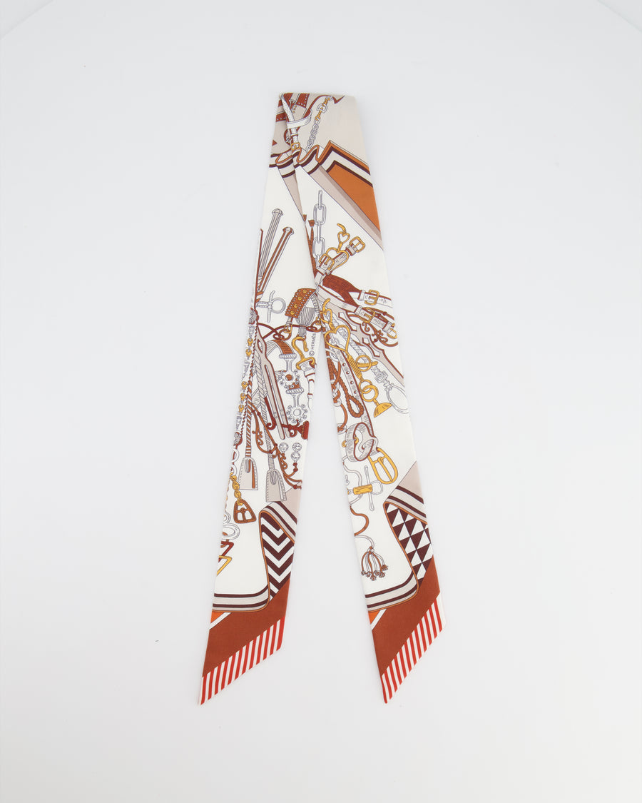 Hermès Bouquets Sellier Twilly in Blanc, Alezan and Etoupe Silk