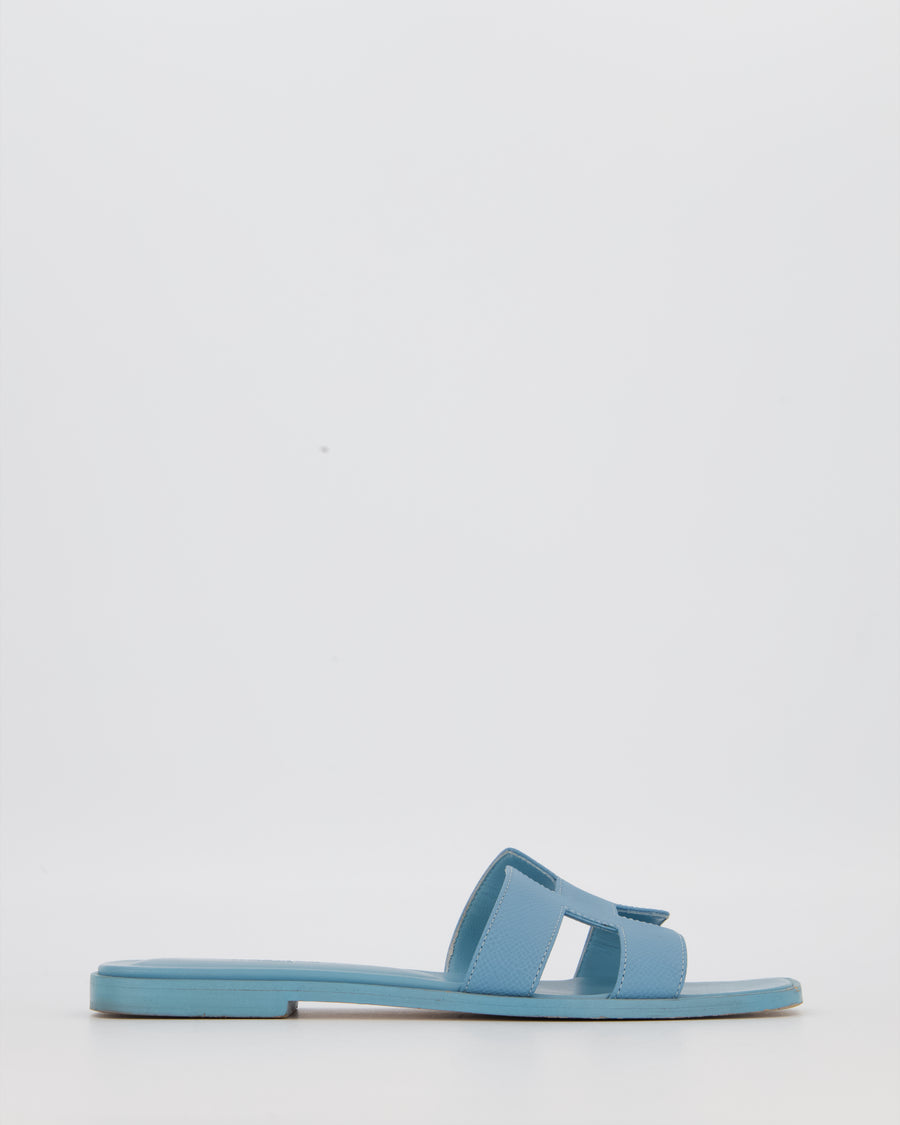 Hermès Oran Sandals in Bleu Celeste Epsom Leather Size EU 38