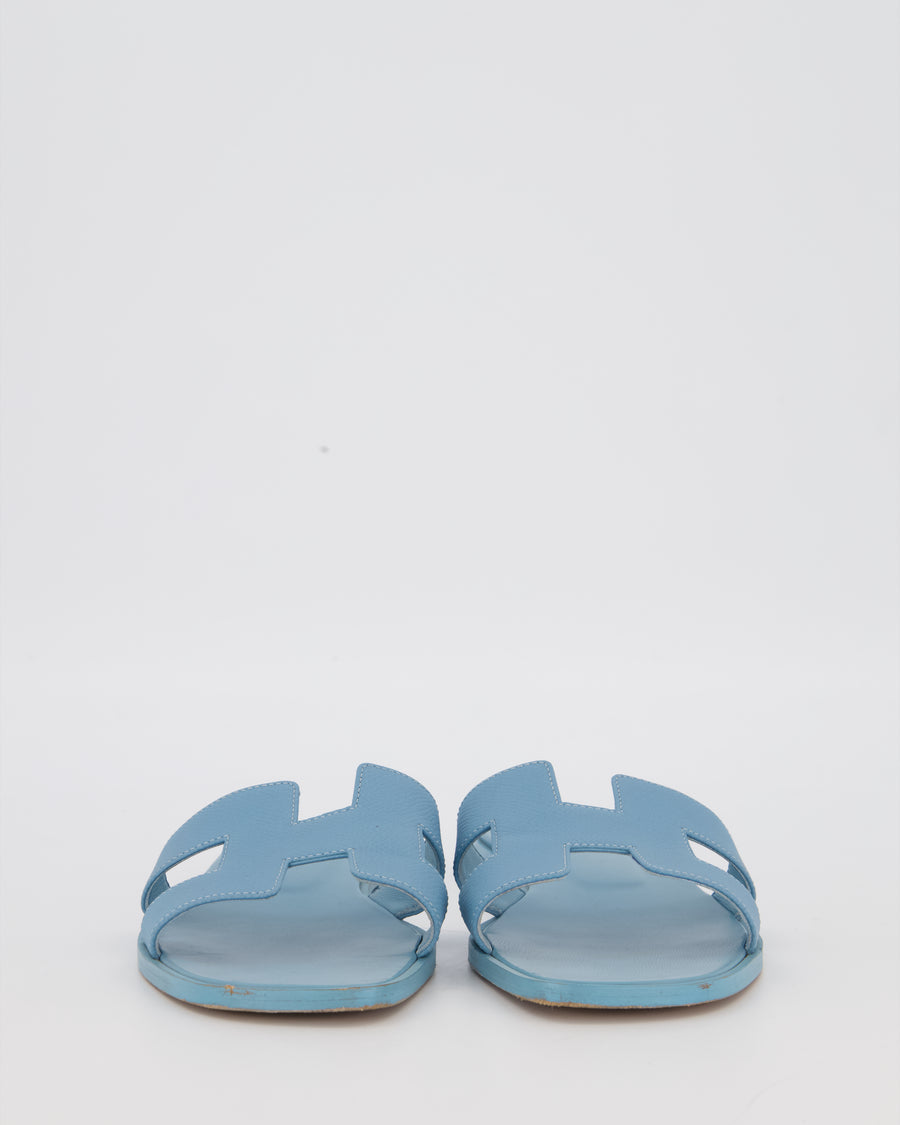 Hermès Oran Sandals in Bleu Celeste Epsom Leather Size EU 38