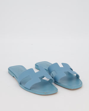 Hermès Oran Sandals in Bleu Celeste Epsom Leather Size EU 38