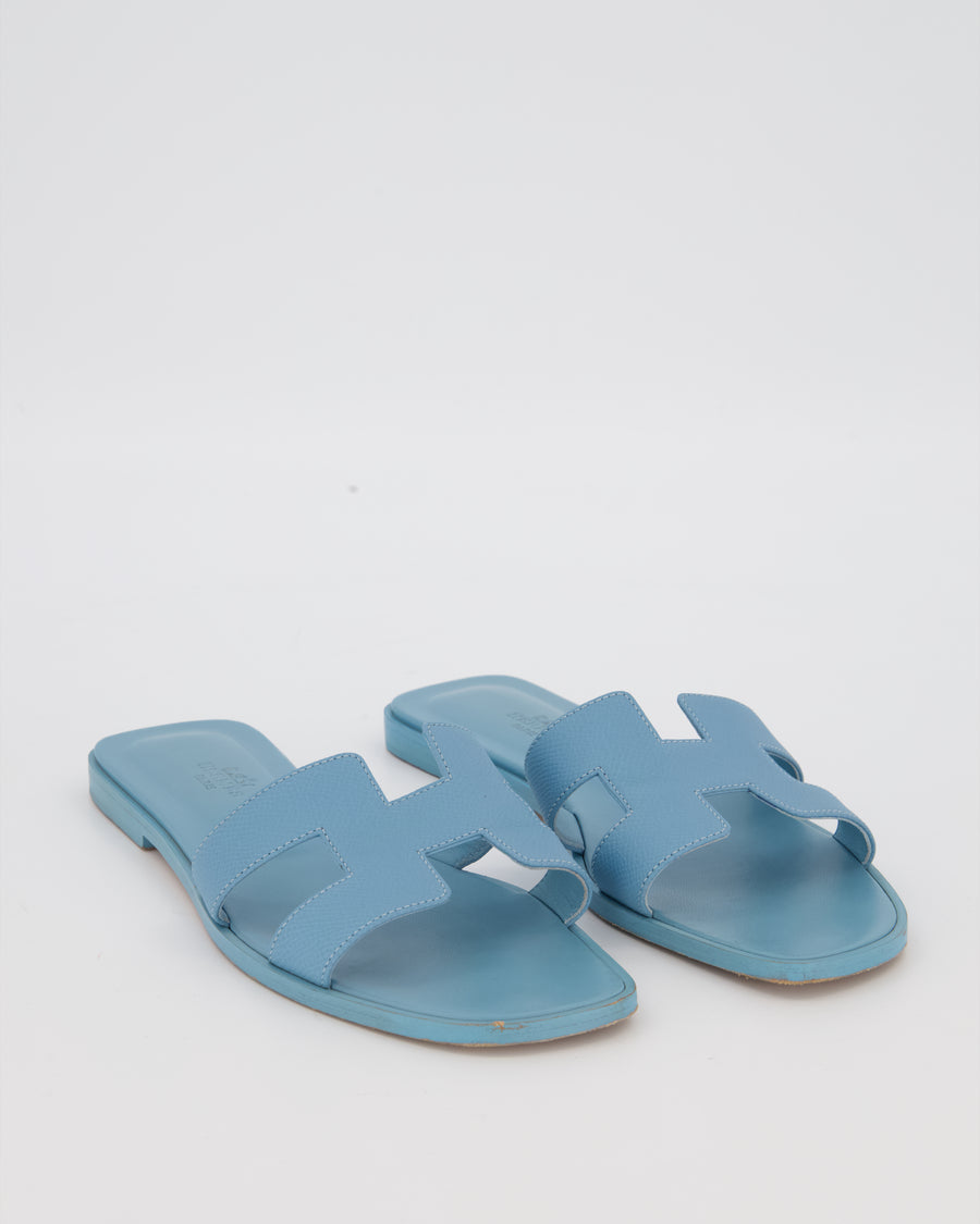 Hermès Oran Sandals in Bleu Celeste Epsom Leather Size EU 38